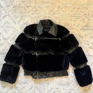 Shop Akira Faux Fur Bubbled Leather Moto Jacket Zip Medium